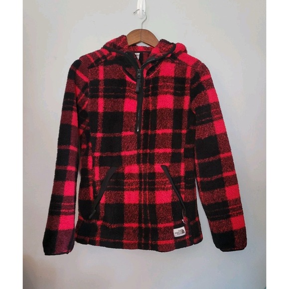 North Face Women's Campshire Sherpa Fleece Pullover Hoodie 1/4 Zip Plaid Small - Picture 1 of 16